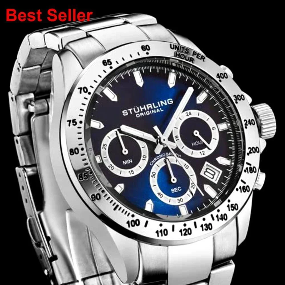 Men's Chronograph Watch Stainless Steel Bracelet Water Resistant 100M